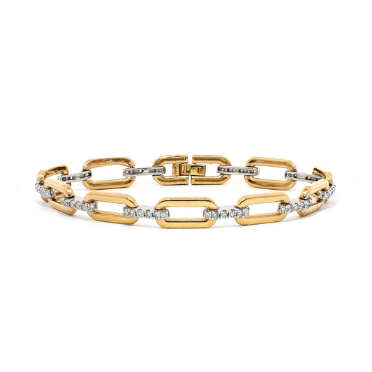 Two-Tone Diamond Squared Chain Link Bracelet