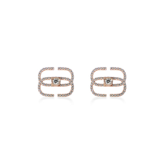 EIRIN Logo Round Bezel Stud Earrings in Rose Gold