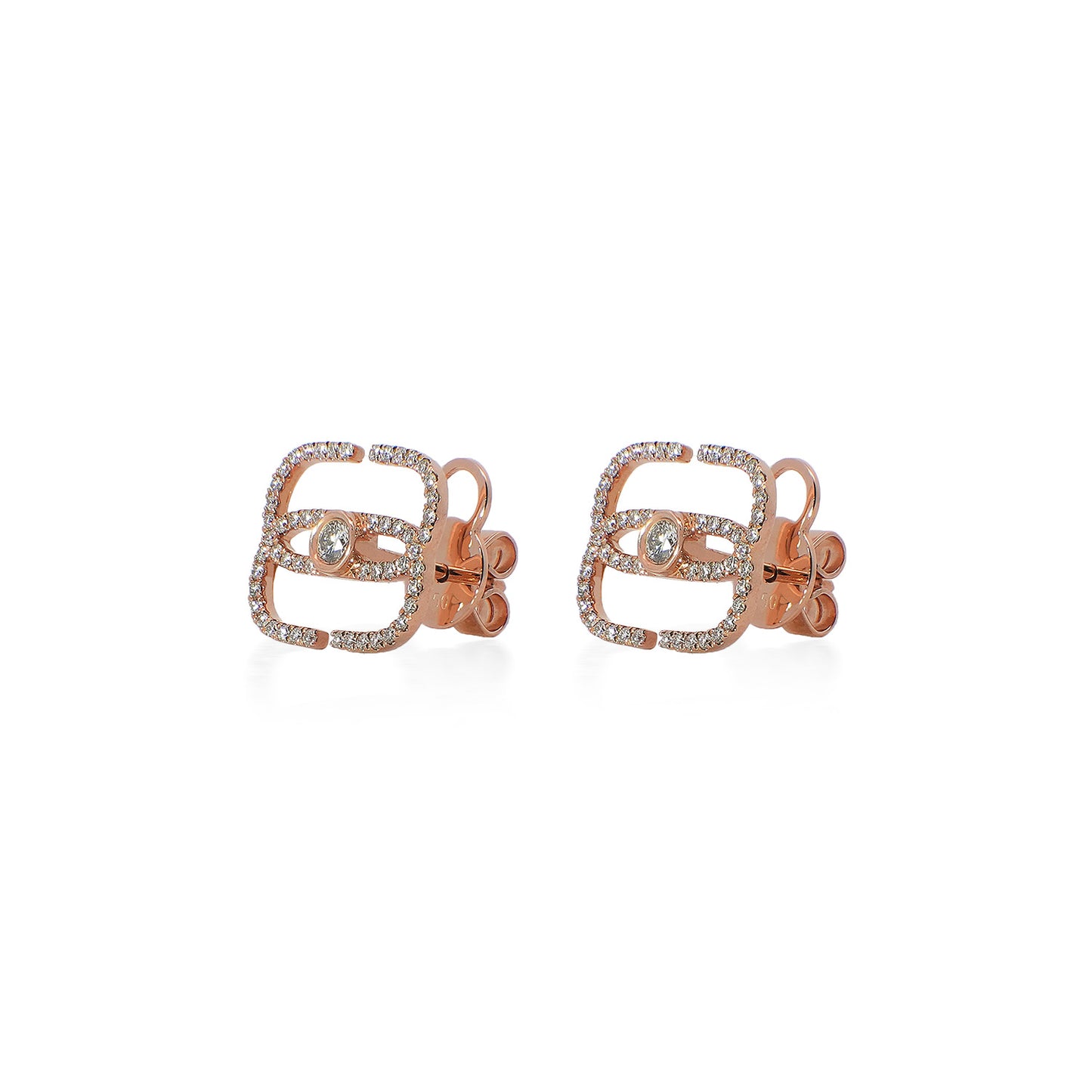 EIRIN Logo Round Bezel Stud Earrings in Rose Gold