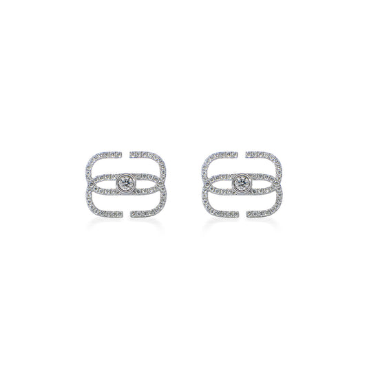 EIRIN Logo Round Bezel Stud Earrings in White Gold