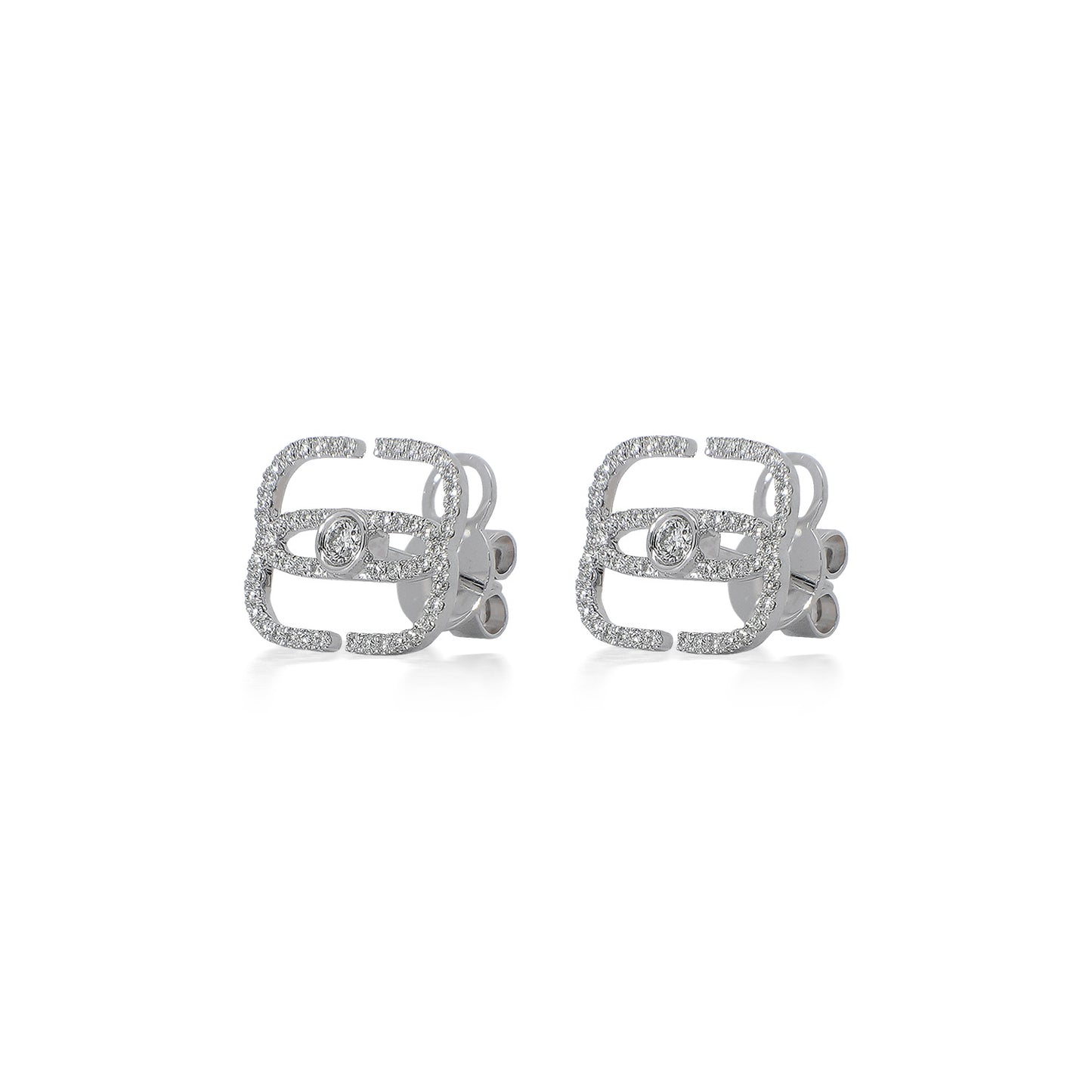 EIRIN Logo Round Bezel Stud Earrings in White Gold