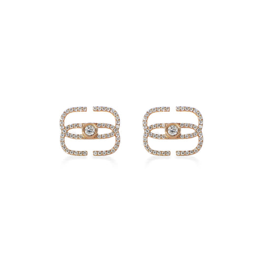 EIRIN Logo Round Bezel Stud Earrings in Yellow Gold