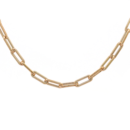 Long Paperclip Necklace in Yellow Gold