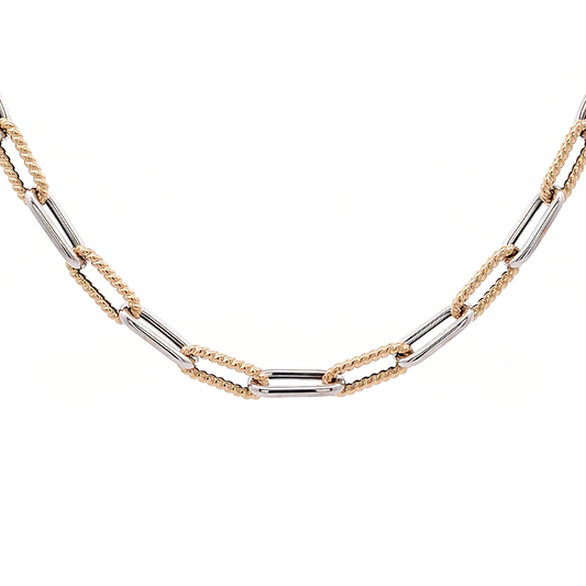 Textured Multi-Link Chain Necklace in White and Yellow Gold