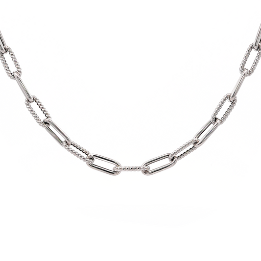 Textured Multi-Link Chain Necklace in White Gold