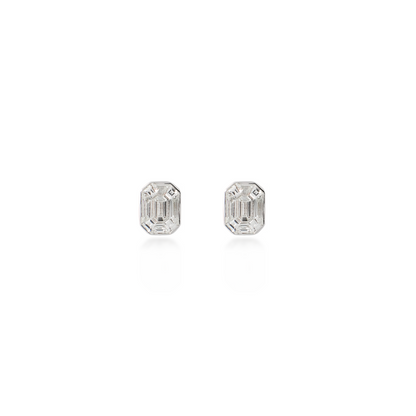 Emerald Illusion Stud Earrings in White Gold